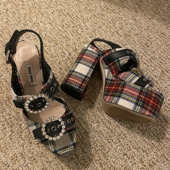 Miu Miu Tartan Platform Sandals - Picture 2 of 8